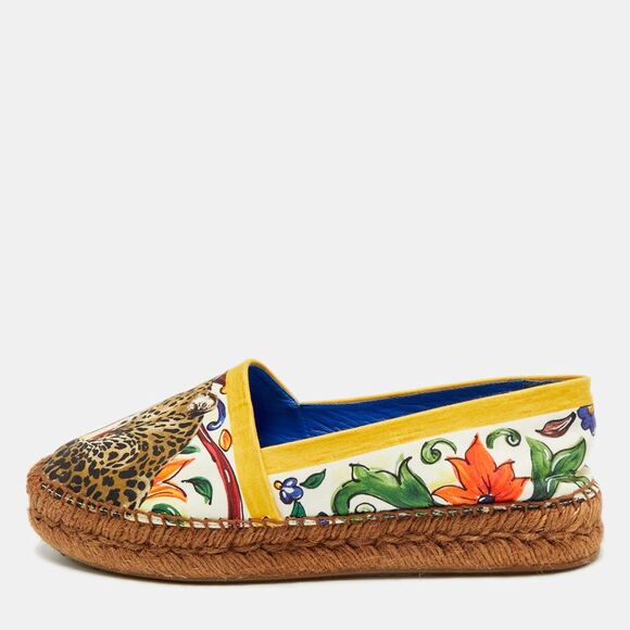 Dolce & Gabbana Size 38 Multicolor Floral Printed Fabric Espadrille Flats
